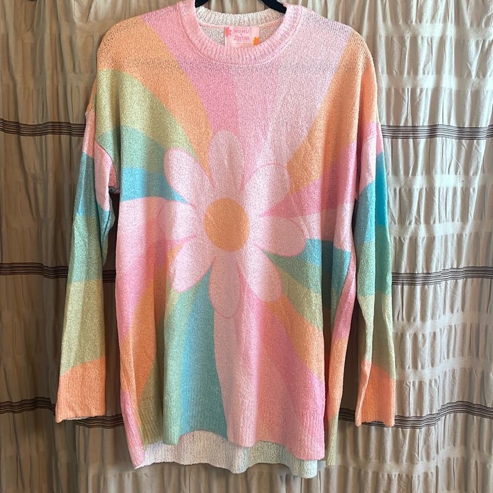 Show Me Your MuMu Pastel Daisy Rainbow Knit Sweater